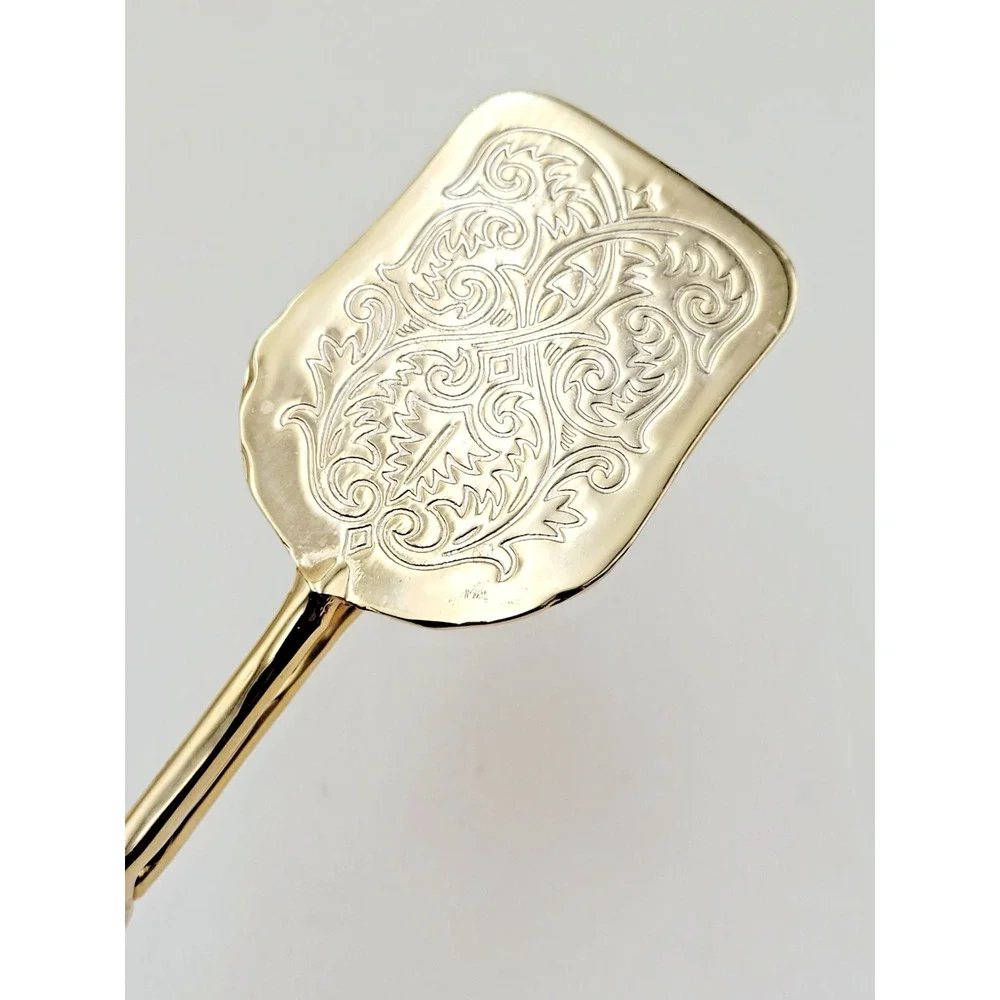 Ornate Gold Tone Engraved Tongs 7.5in Floral Scroll Serving Utensil